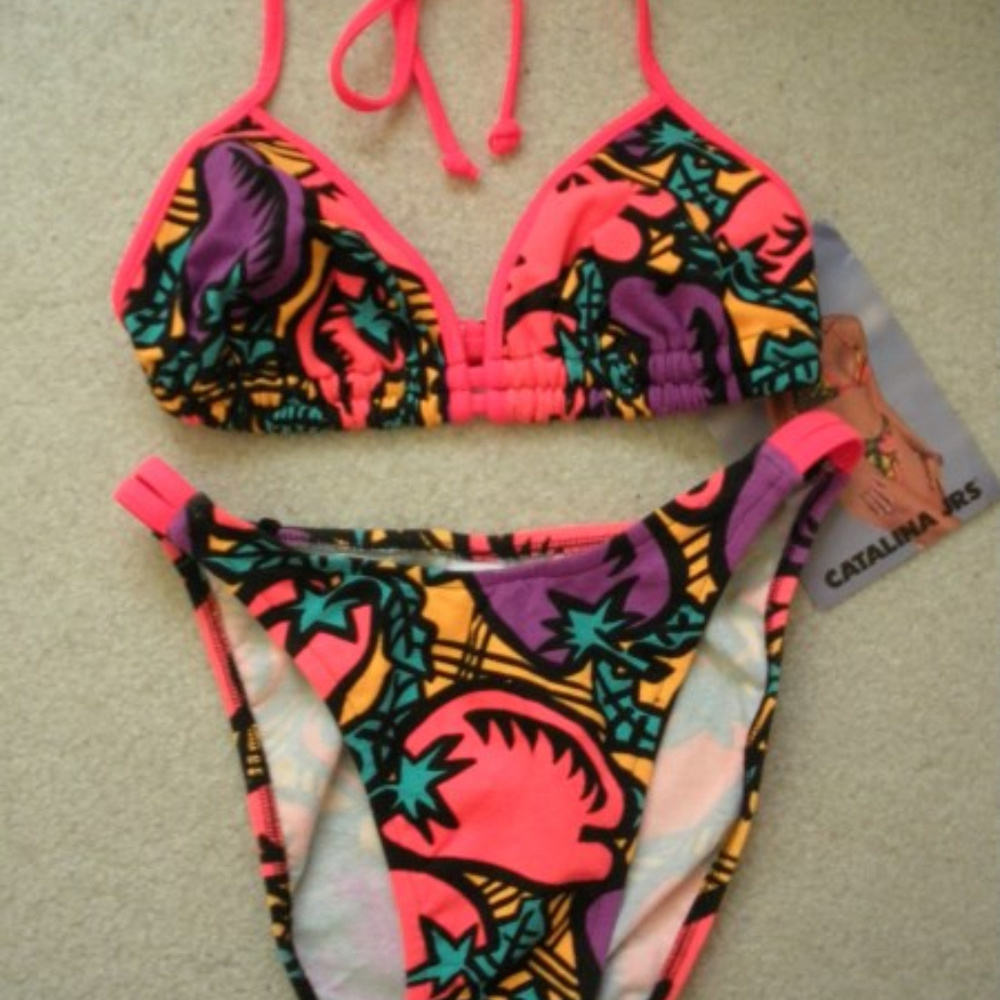 Ladies Swimsuit 2 PC Bikini Size L Tropical Print